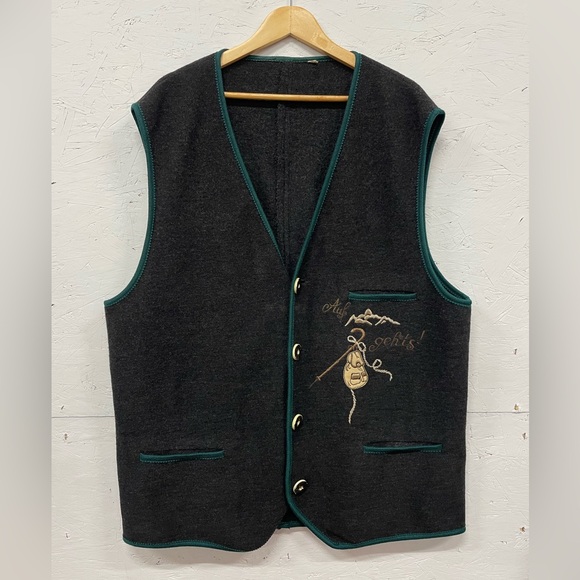 Other - Men's Dark Gray Wool Vest with Green Trim